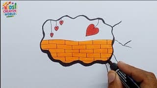 🧱 Broken Wall Drawing | Easy Brick Wall Art with Hanging Hearts | Kids Creative Drawing Tutorial