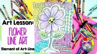 Element of Art: Line, Flower Line Art Lesson Step-by-Step for Kids!