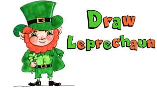 HOW TO DRAW A LEPRECHAUN Step by Step Drawing Tutorial for Kids. St Patrick'd Day Guided Drawing