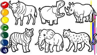 How to Draw Wild Animals for Kids | Easy Step-by-Step Drawing Tutorial! 🦛🦏🐅🐘🐆
