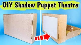 DIY Shadow Puppet Theatre out of a cardboard box in 5 minutes at home for a Halloween spooky story