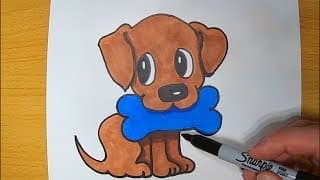 HOW TO DRAW A SUPER EASY AND CUTE DOG WITH A BONE STEP BY STEP FOR KIDS