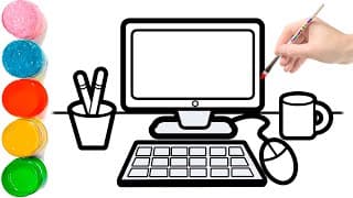 How to Draw a Computer in Easy & Simple Steps | Computer Parts Drawing