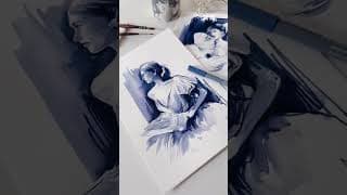 Amandine Comte show how to creat monochrome portrait art with Goldfaber Aqua Dual Marker