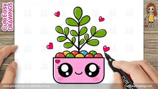 How to Draw a Cute Plant in a Pot - Easy Drawing for Kids and Toddlers