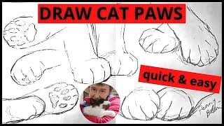 How to Draw Cat Paws Easy - quick pose gesture sketch for beginner kitty artist, simple practice art