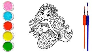 How to Draw a Mermaid Step by Step for Kids 💜Mermaid Drawing 🦀🐠 Fun Coloring for Kids and toddlers