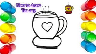 "Easy Tea Cup Drawing for Kids | Step-by-Step Cute Cup Drawing"