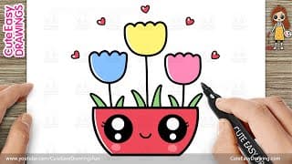 How to Draw a Cute Tulip Flower Pot - Easy Step-by-Step for Kids