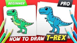 How to Draw Trex dinosaur (Draw for Kids) Beginner vs Pro - Easy Step By Step