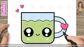 How to Draw a Cute Green Tea Cup Easy Step-By-Step Drawing and Coloring for Kids and Toddlers