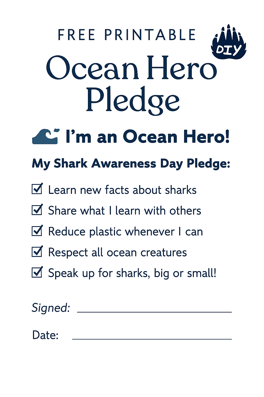 FREE Printable Ocean Hero Pledge