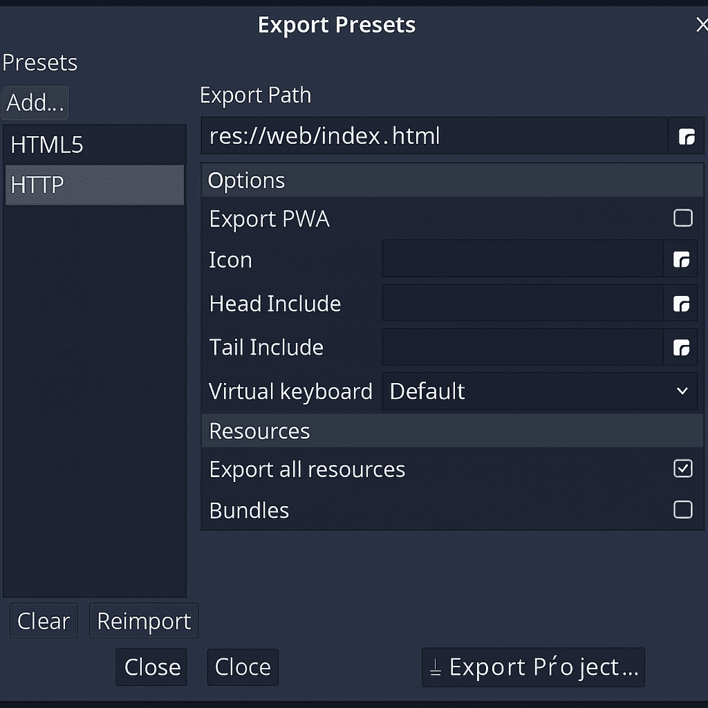 image of screenshot Export presets window
